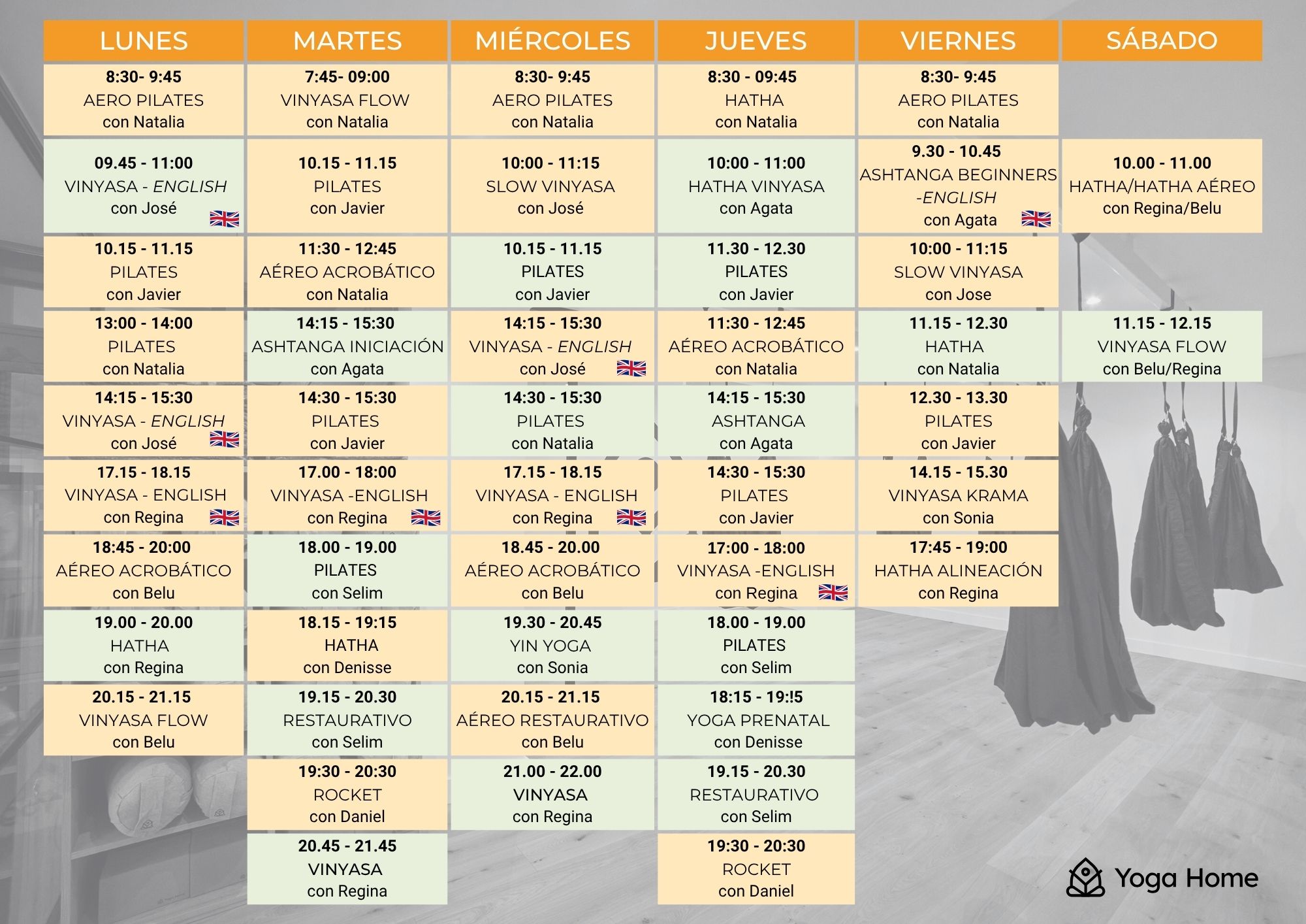 Horario Clases Yoga y Pilates