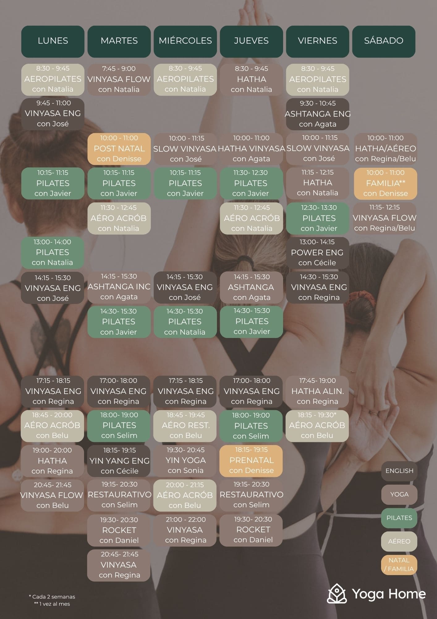 Horario Clases Yoga y Pilates